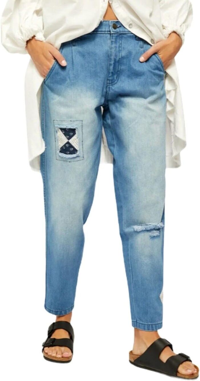 Free People We The Free Down to Earth Destroyed Patchwork Trouser Jeans Size 25